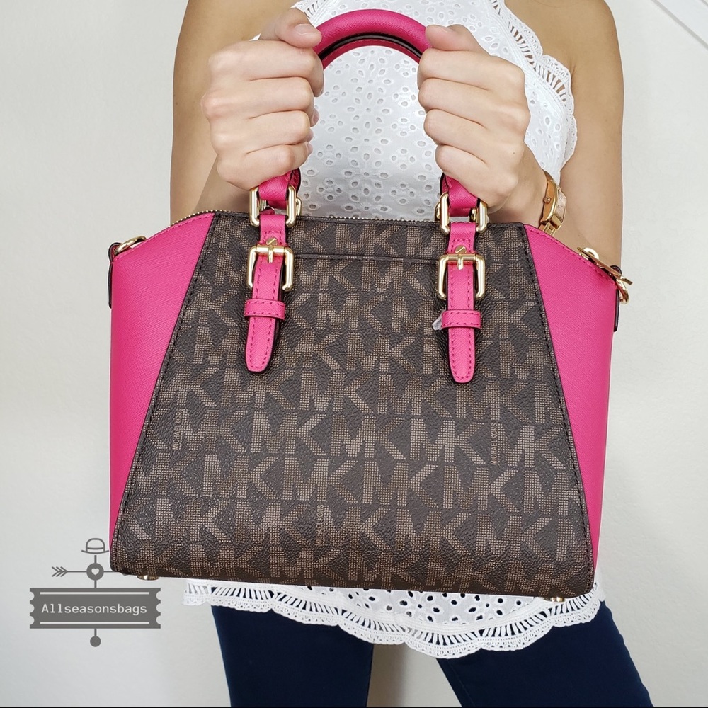 NWT Michael Kors Ciara Medium satchel pink brown - Picture 4 of 8